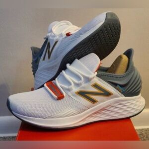 New Balance Fresh Foam ROAV - White, Yellow, and Red Sneakers - Wide, Size 11
